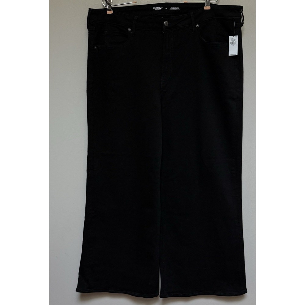 NWT Old Navy Drapey Denim High Rise Baggy Wide Leg Jeans 40x30 Black Size 18